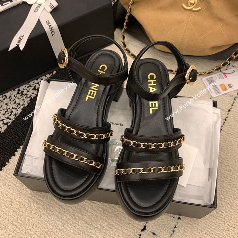 Chanel Calfskin Leather Platform Sandals 6cm with Chain Black 2025 G46800 (MD-251223089)