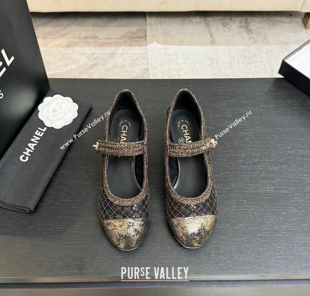 Chanel Mesh Sequins Mary Janes Pumps Black 2025 CH122302 (MD-251223091)