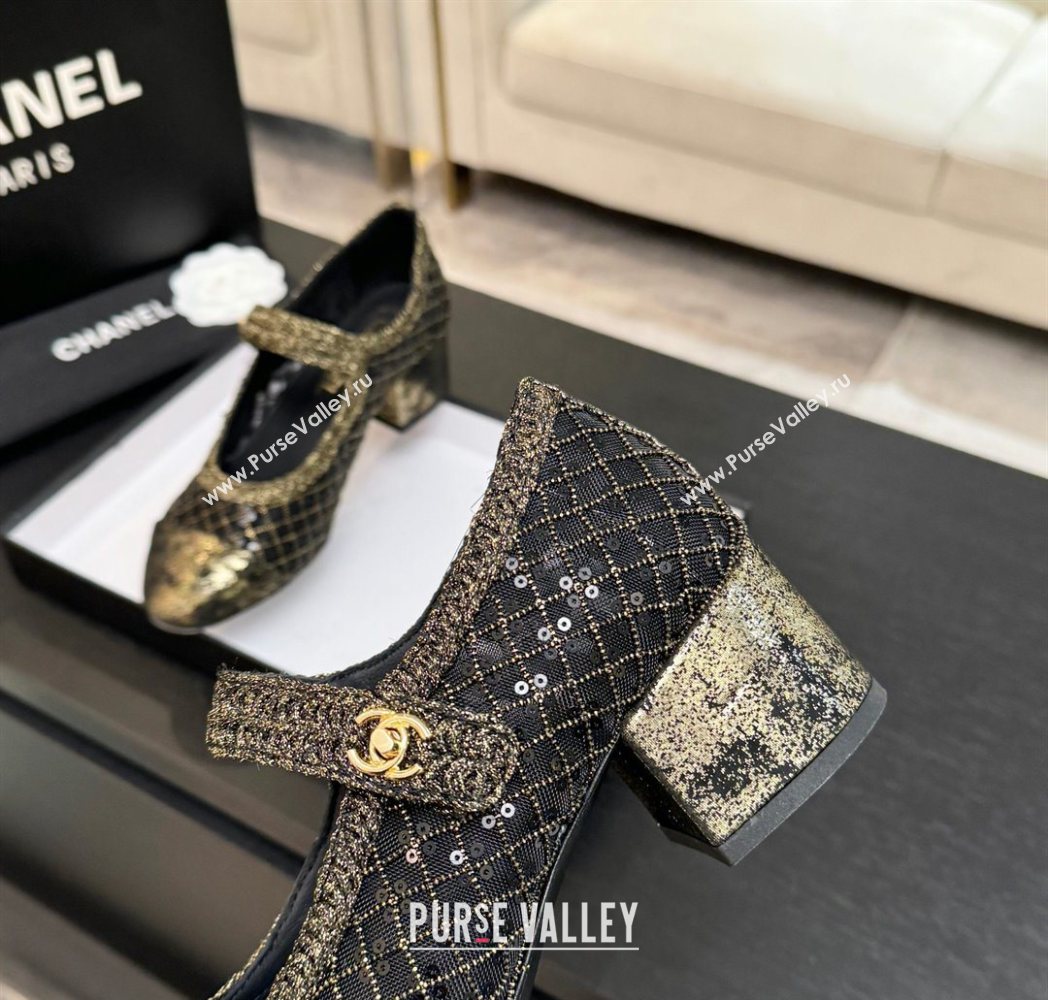 Chanel Mesh Sequins Mary Janes Pumps Black 2025 CH122302 (MD-251223091)