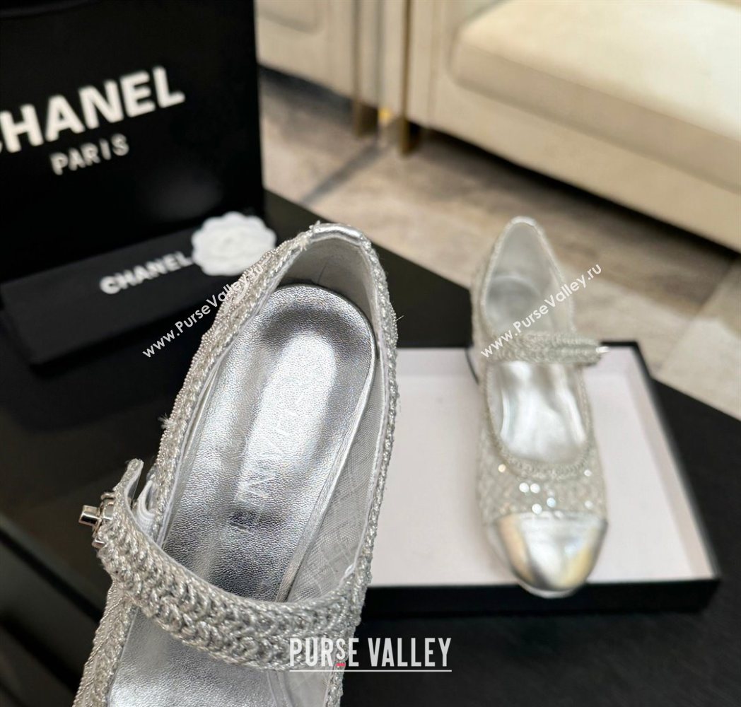 Chanel Mesh Sequins Mary Janes Pumps Silver 2025 CH122302 (MD-251223092)