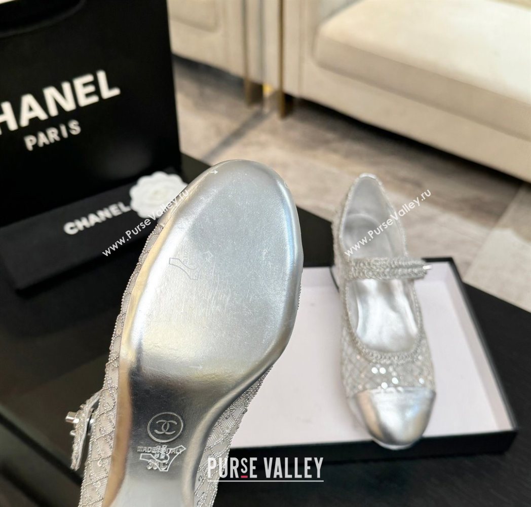 Chanel Mesh Sequins Mary Janes Pumps Silver 2025 CH122302 (MD-251223092)