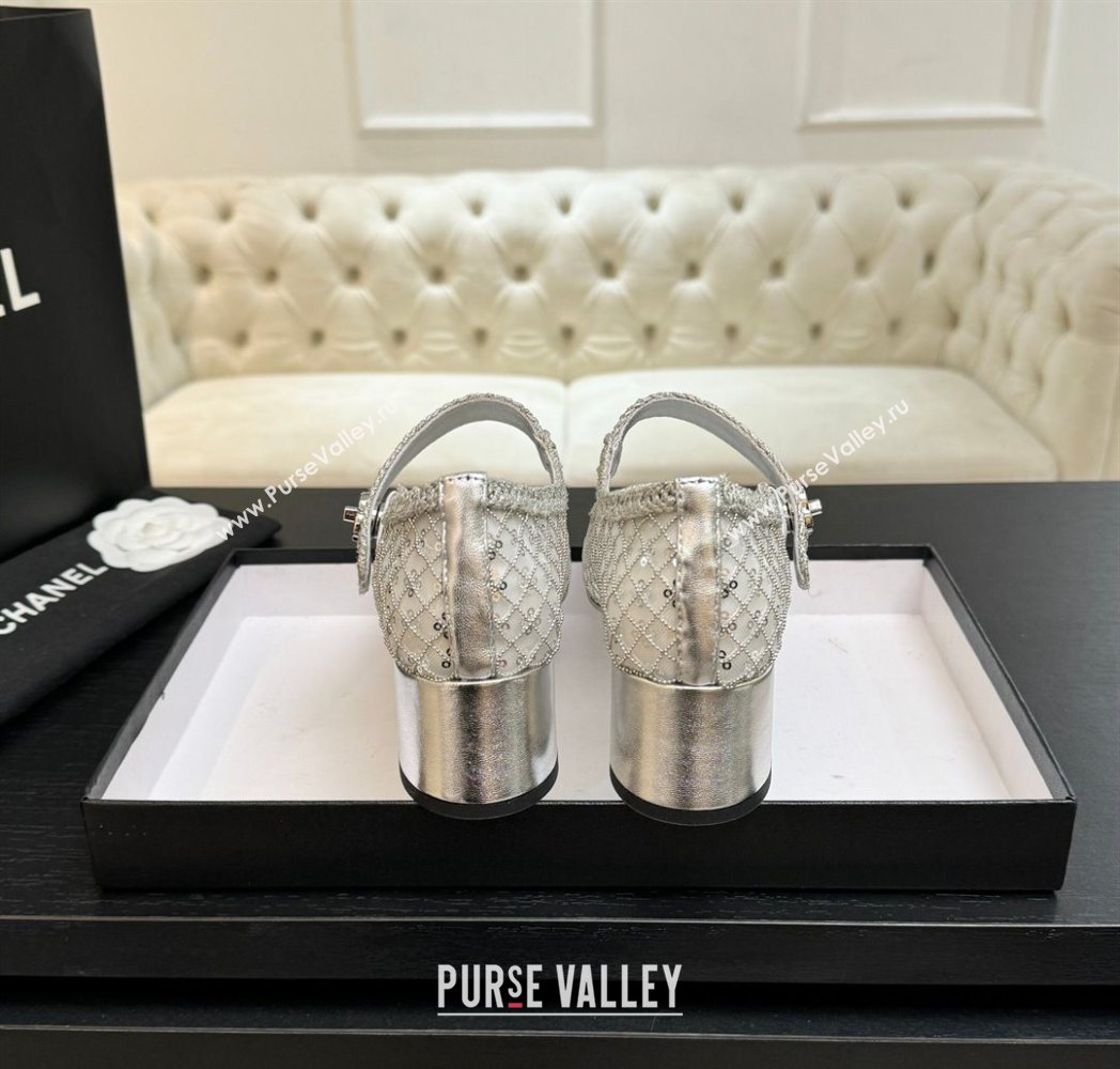 Chanel Mesh Sequins Mary Janes Pumps Silver 2025 CH122302 (MD-251223092)