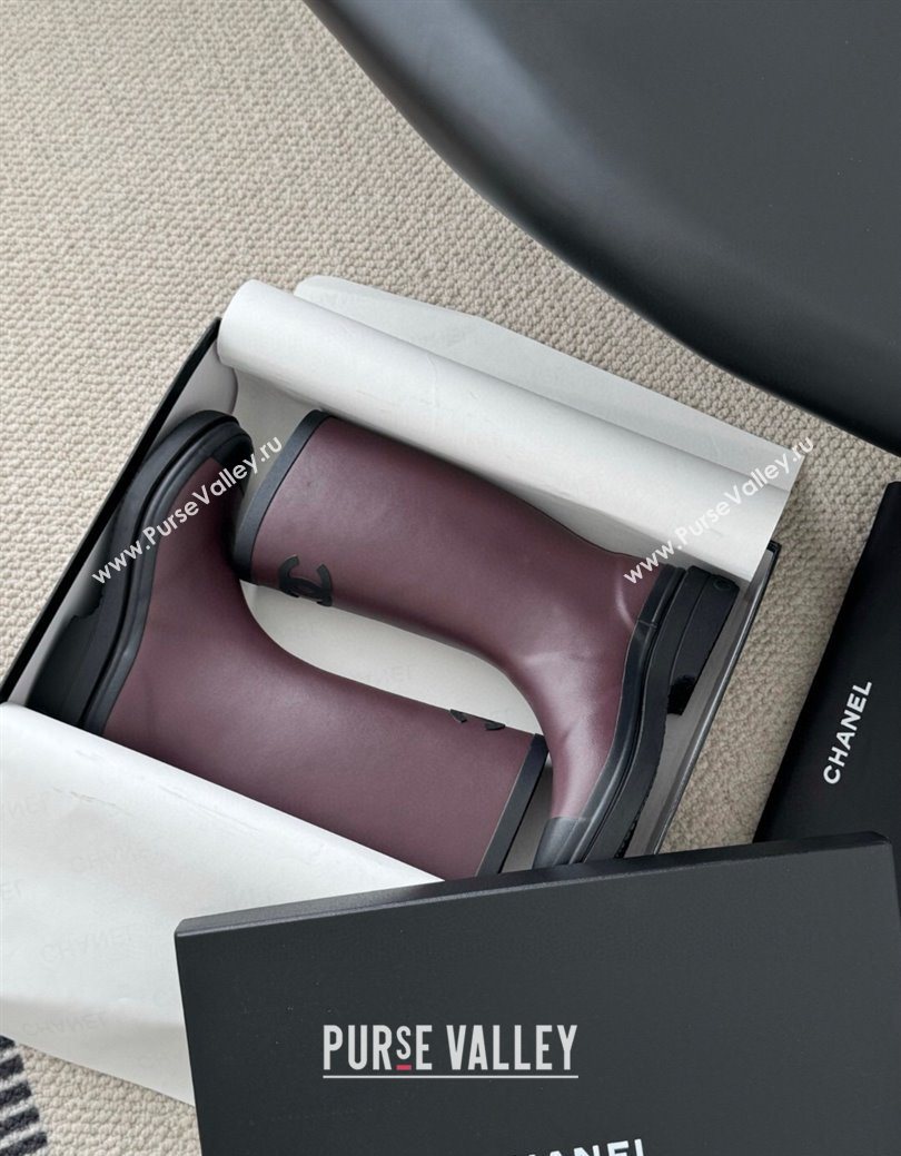 Chanel Rubber Rain Boots Burgundy 2025 CH122301 (GDX-251223001)