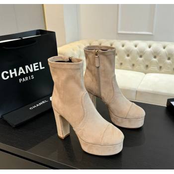 Chanel Stretch Suede Platform Ankle Boots 11.5cm Beige 2025 CH122303 (MD-251223012)
