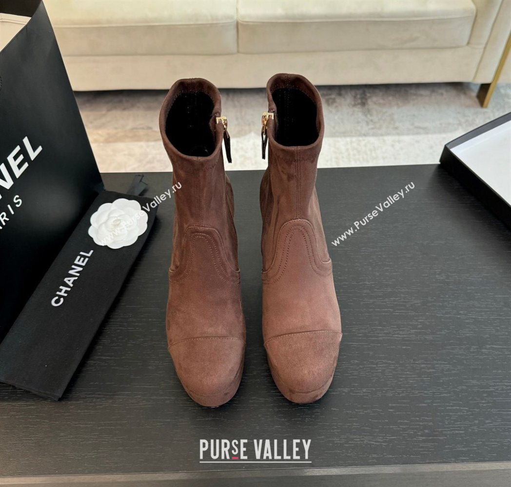 Chanel Stretch Suede Platform Ankle Boots 11.5cm Brown 2025 CH122303 (MD-251223013)