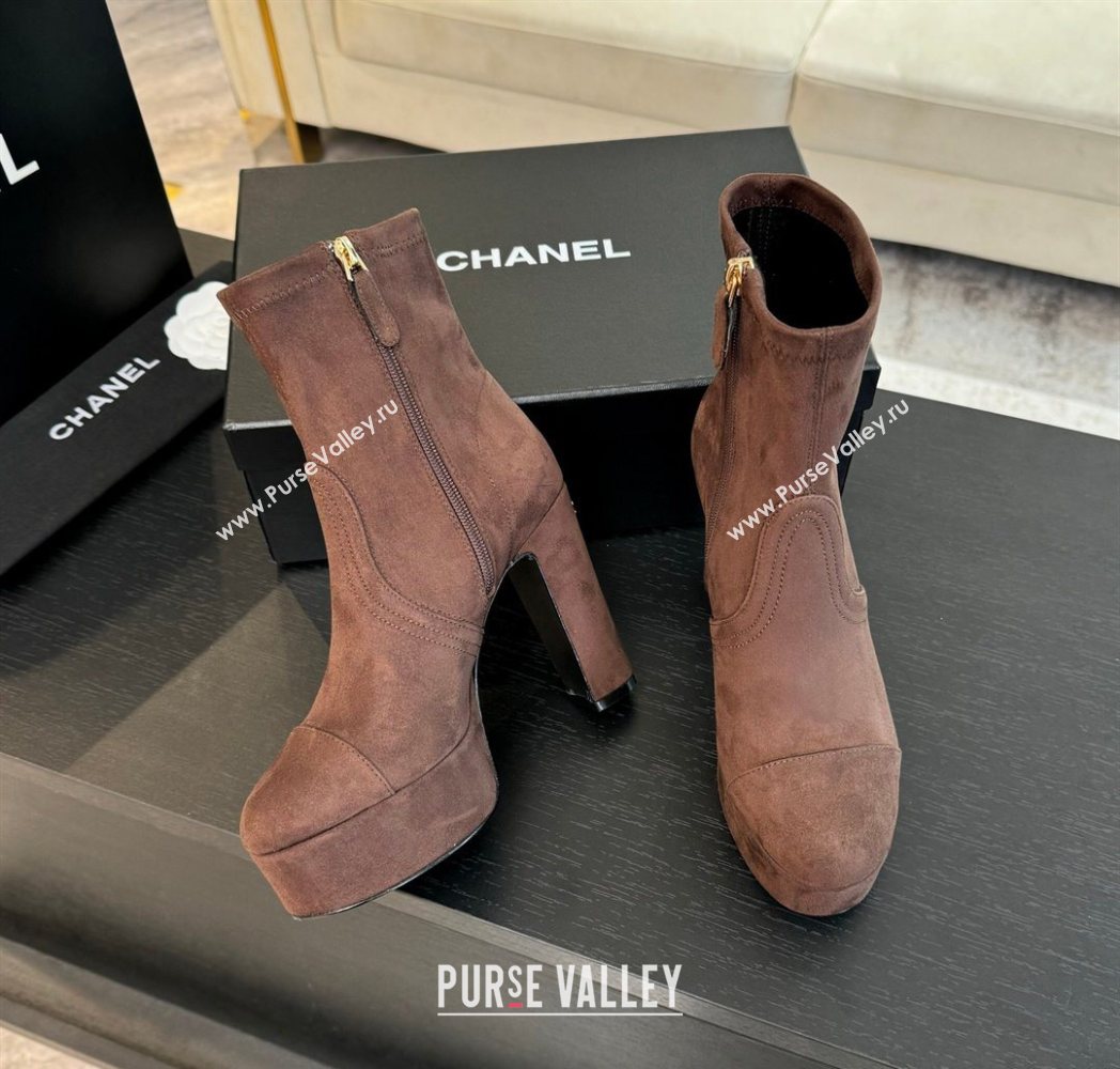 Chanel Stretch Suede Platform Ankle Boots 11.5cm Brown 2025 CH122303 (MD-251223013)