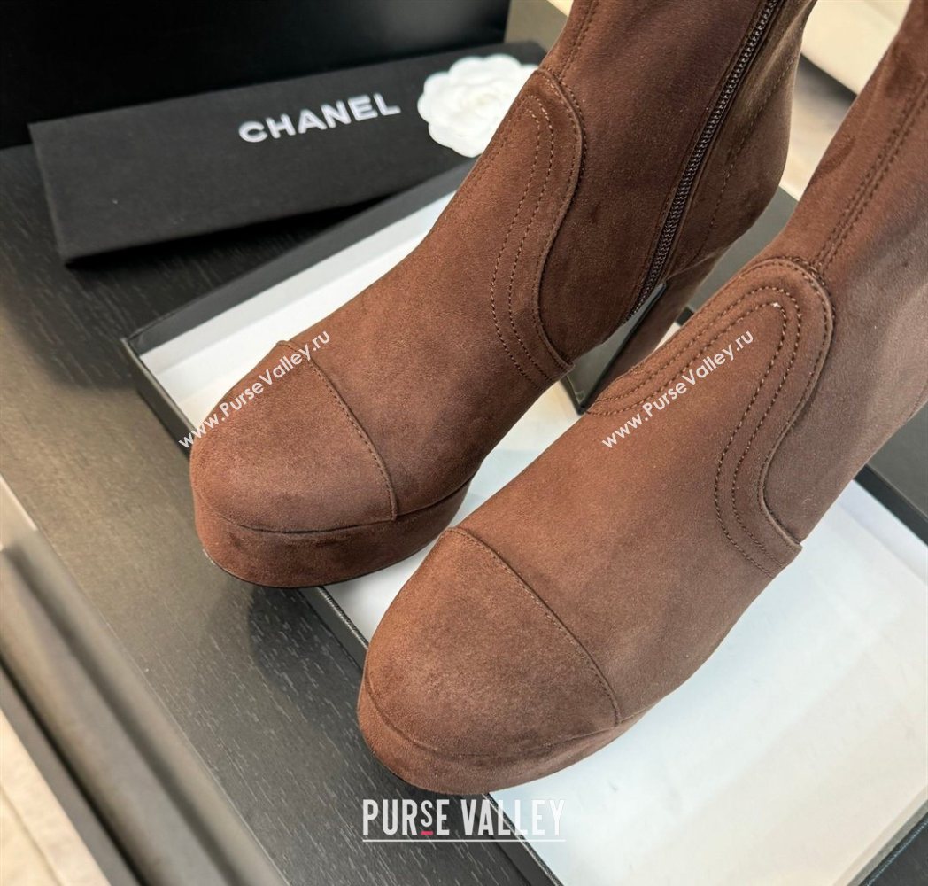 Chanel Stretch Suede Platform Ankle Boots 11.5cm Brown 2025 CH122303 (MD-251223013)