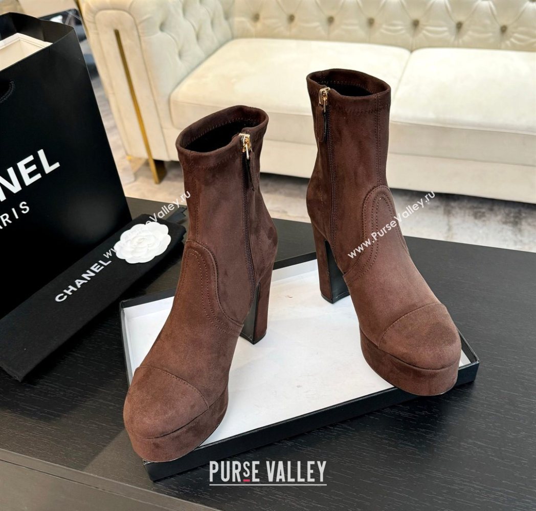 Chanel Stretch Suede Platform Ankle Boots 11.5cm Brown 2025 CH122303 (MD-251223013)