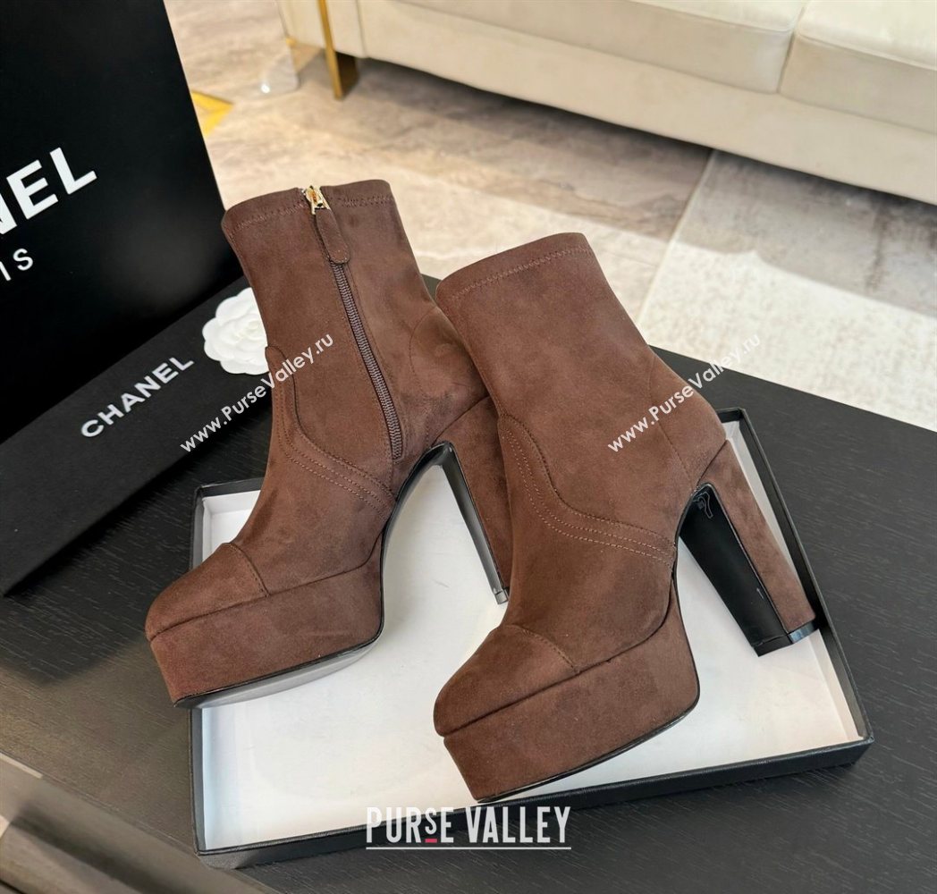 Chanel Stretch Suede Platform Ankle Boots 11.5cm Brown 2025 CH122303 (MD-251223013)
