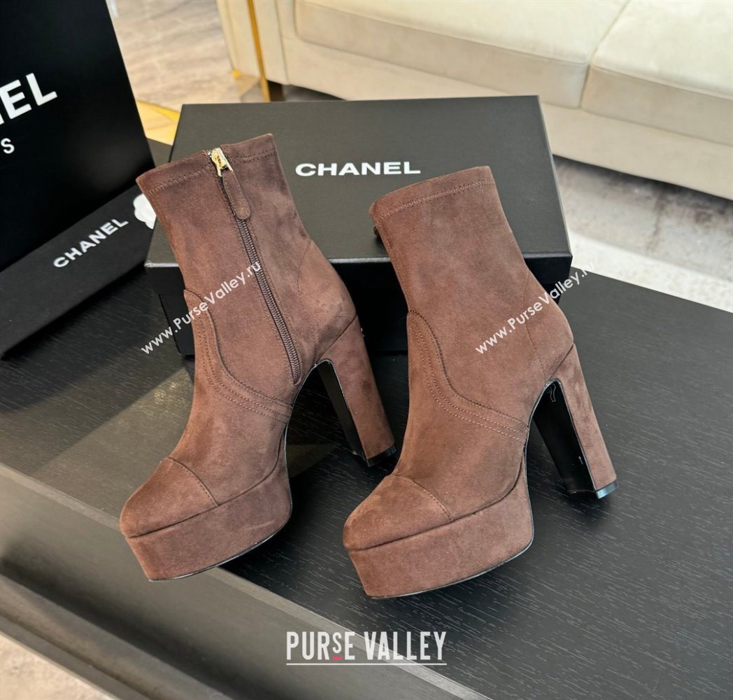 Chanel Stretch Suede Platform Ankle Boots 11.5cm Brown 2025 CH122303 (MD-251223013)