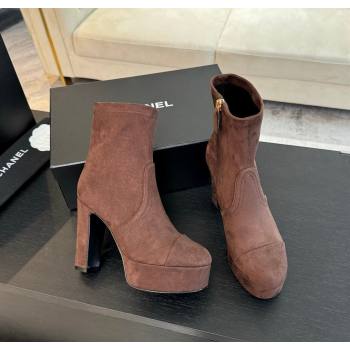 Chanel Stretch Suede Platform Ankle Boots 11.5cm Brown 2025 CH122303 (MD-251223013)