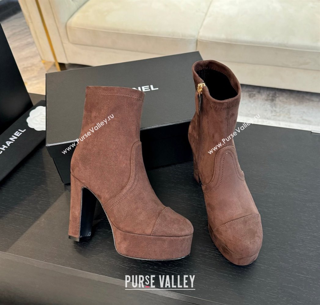 Chanel Stretch Suede Platform Ankle Boots 11.5cm Brown 2025 CH122303 (MD-251223013)