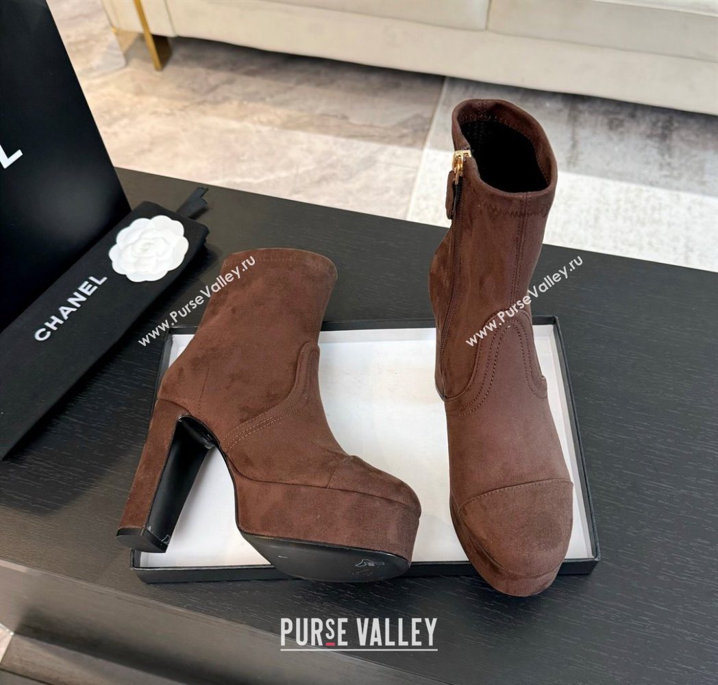 Chanel Stretch Suede Platform Ankle Boots 11.5cm Brown 2025 CH122303 (MD-251223013)