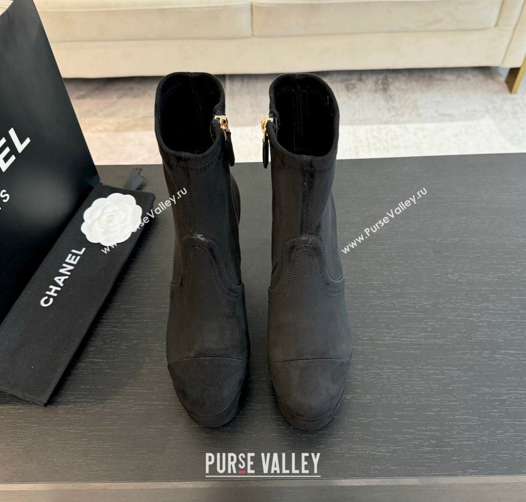 Chanel Stretch Suede Platform Ankle Boots 11.5cm Black 2025 CH122303 (MD-251223014)