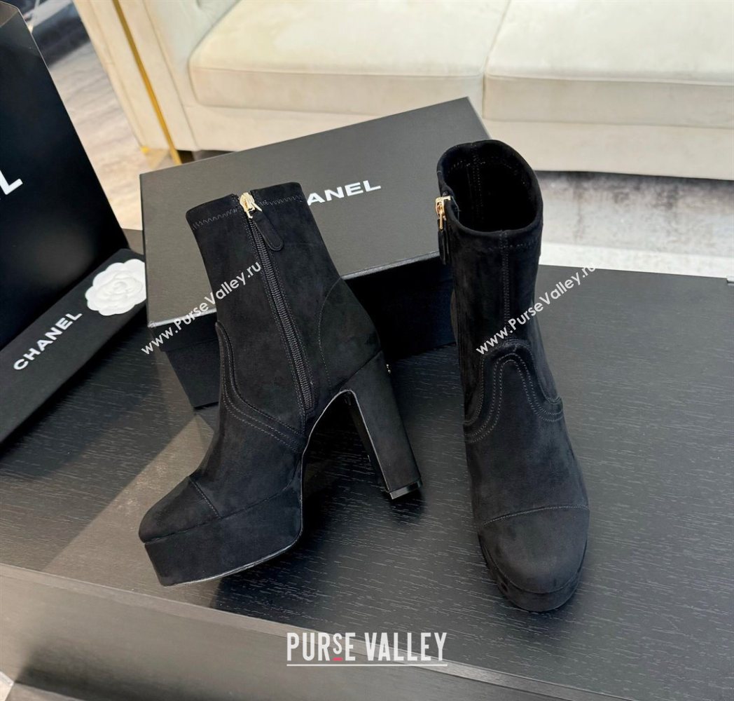 Chanel Stretch Suede Platform Ankle Boots 11.5cm Black 2025 CH122303 (MD-251223014)
