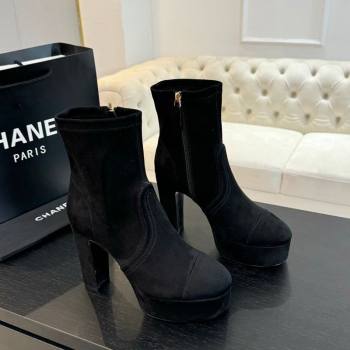 Chanel Stretch Suede Platform Ankle Boots 11.5cm Black 2025 CH122303 (MD-251223014)