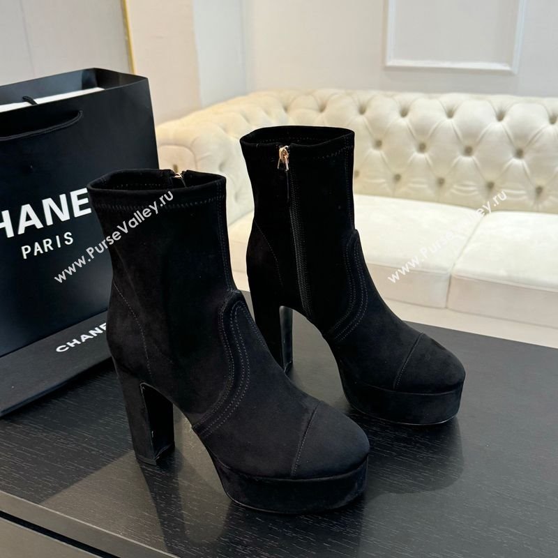 Chanel Stretch Suede Platform Ankle Boots 11.5cm Black 2025 CH122303 (MD-251223014)