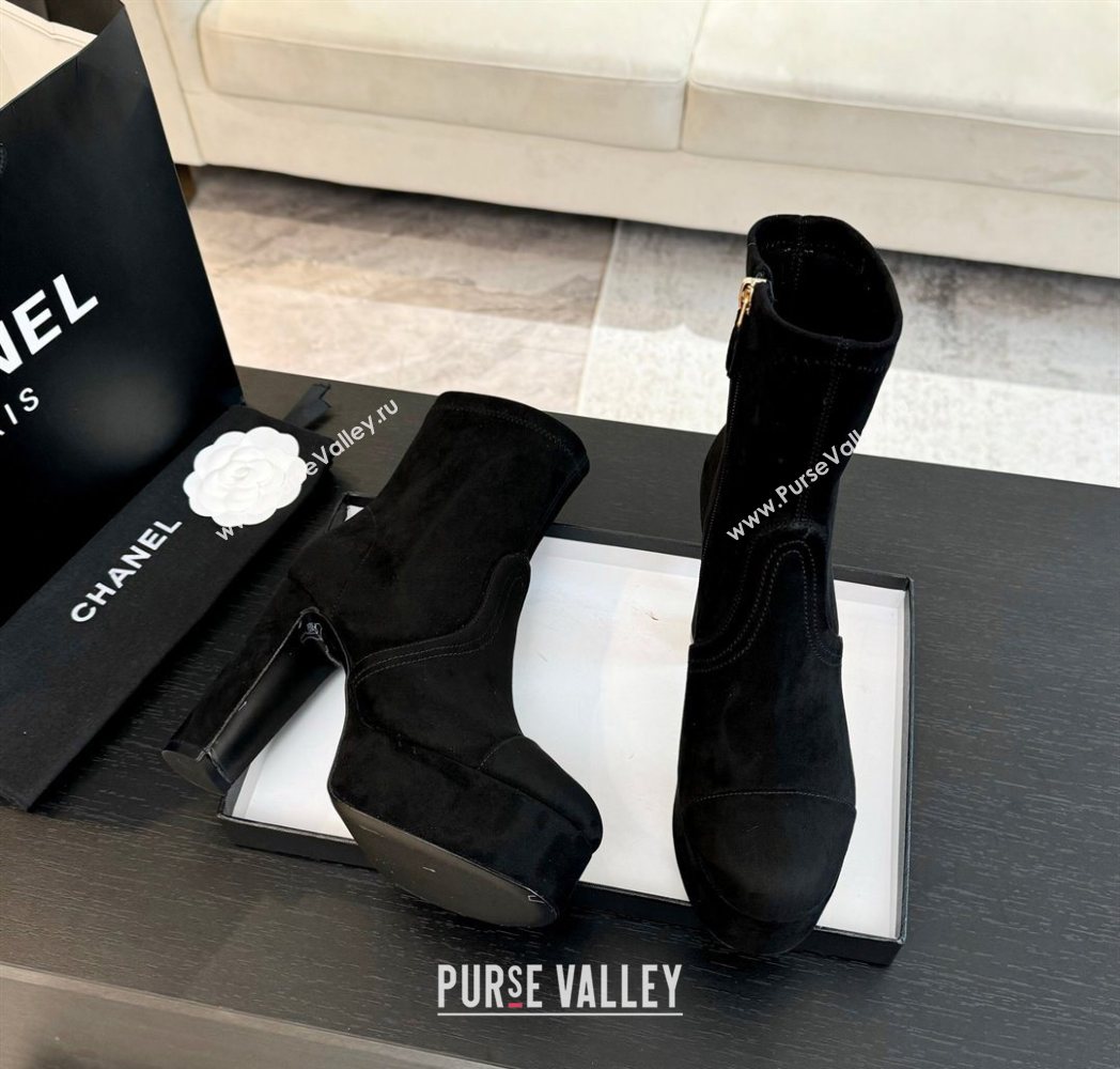Chanel Stretch Suede Platform Ankle Boots 11.5cm Black 2025 CH122303 (MD-251223014)
