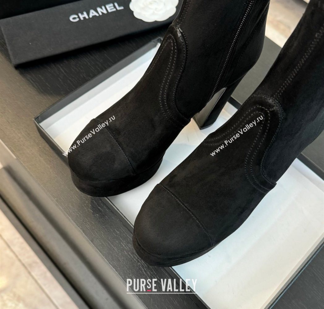 Chanel Stretch Suede Platform Ankle Boots 11.5cm Black 2025 CH122303 (MD-251223014)