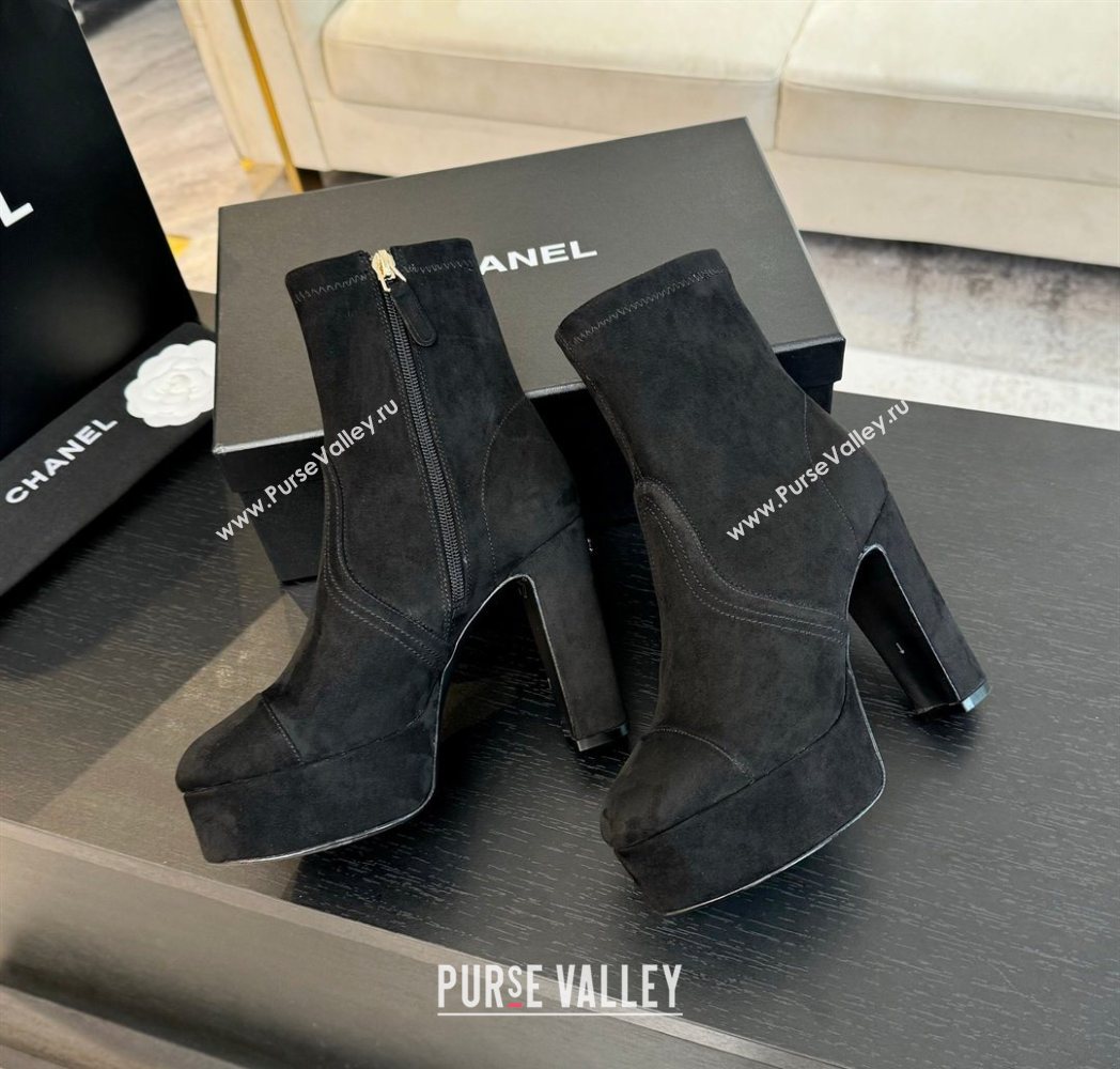 Chanel Stretch Suede Platform Ankle Boots 11.5cm Black 2025 CH122303 (MD-251223014)