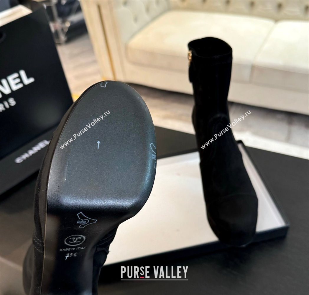 Chanel Stretch Suede Platform Ankle Boots 11.5cm Black 2025 CH122303 (MD-251223014)