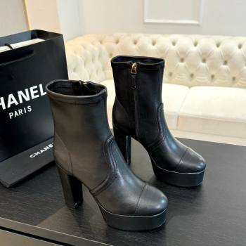 Chanel Stretch Calfskin Leather Platform Ankle Boots 11.5cm Black 2025 CH122303 (MD-251223015)