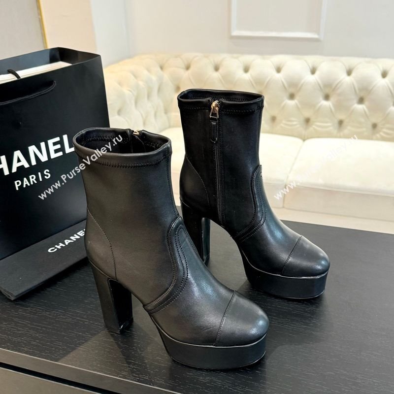 Chanel Stretch Calfskin Leather Platform Ankle Boots 11.5cm Black 2025 CH122303 (MD-251223015)