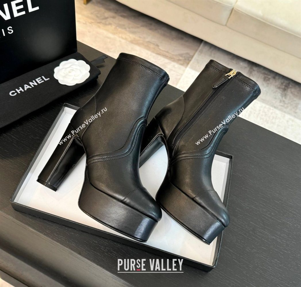 Chanel Stretch Calfskin Leather Platform Ankle Boots 11.5cm Black 2025 CH122303 (MD-251223015)
