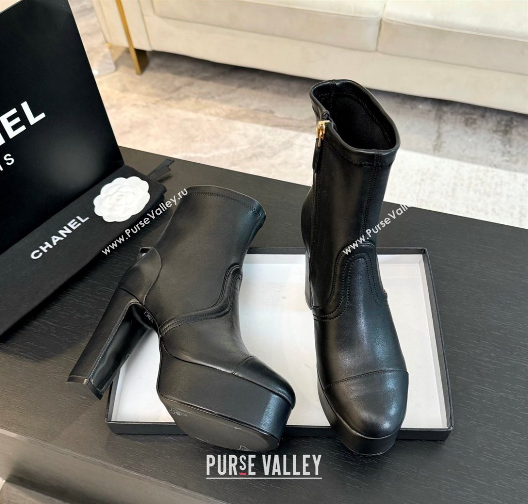 Chanel Stretch Calfskin Leather Platform Ankle Boots 11.5cm Black 2025 CH122303 (MD-251223015)