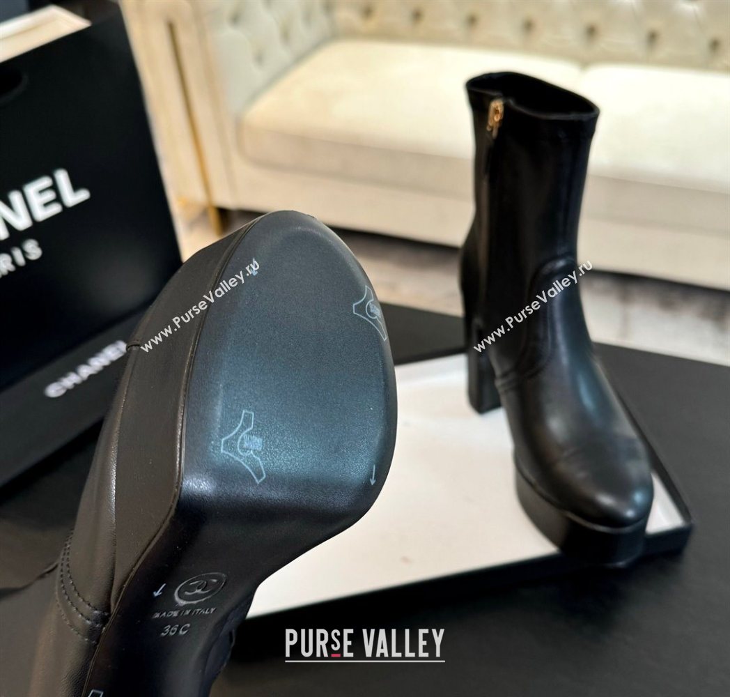 Chanel Stretch Calfskin Leather Platform Ankle Boots 11.5cm Black 2025 CH122303 (MD-251223015)
