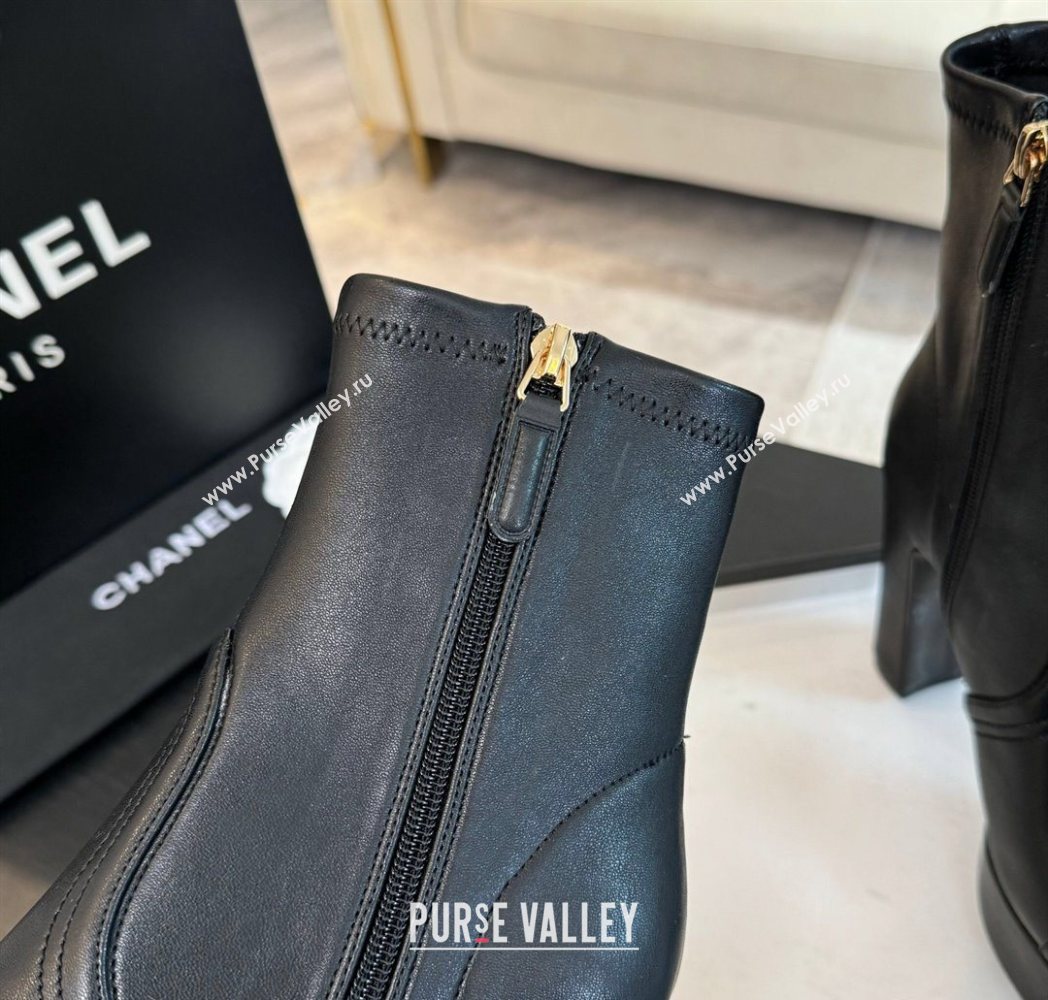 Chanel Stretch Calfskin Leather Platform Ankle Boots 11.5cm Black 2025 CH122303 (MD-251223015)