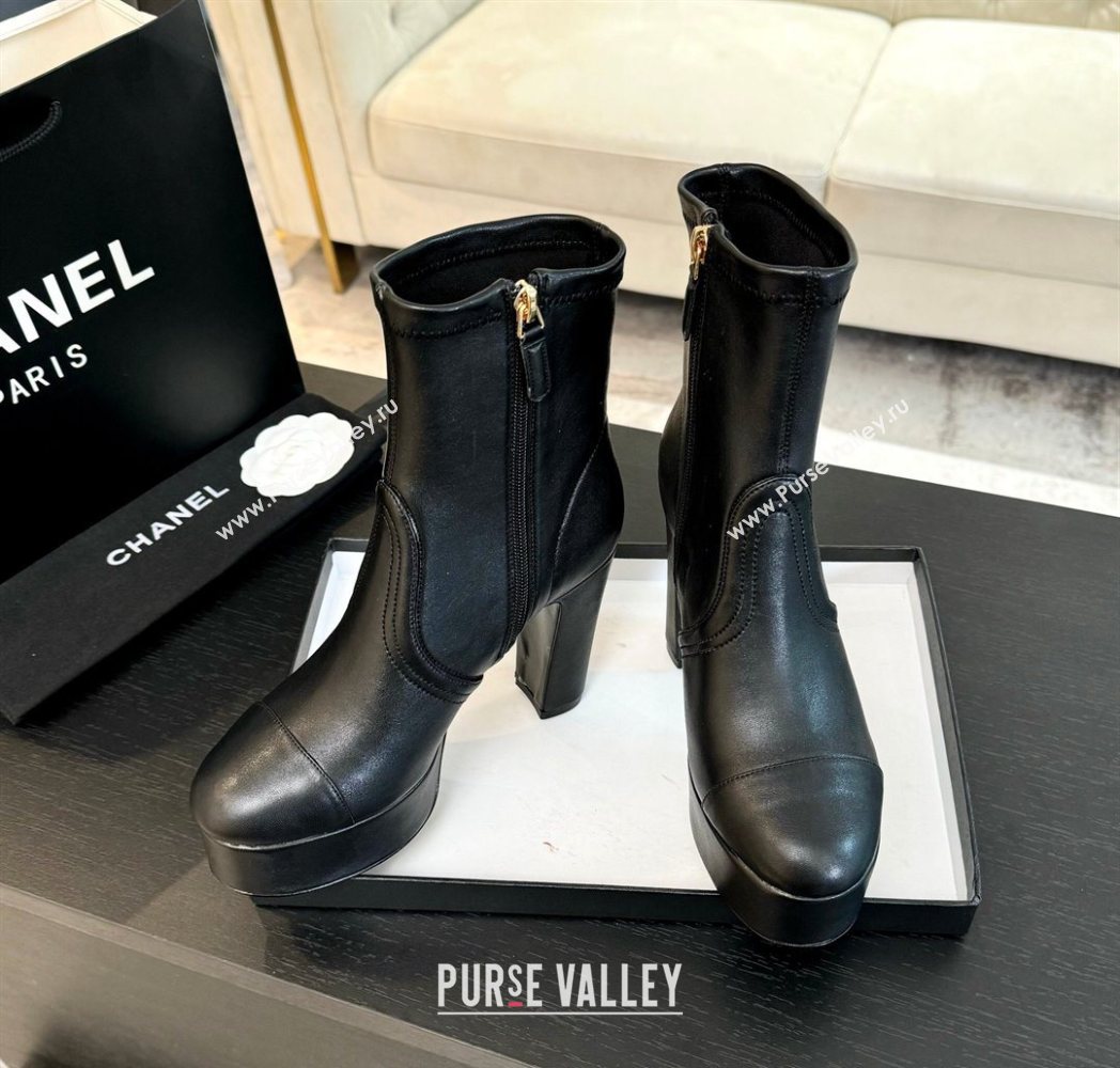 Chanel Stretch Calfskin Leather Platform Ankle Boots 11.5cm Black 2025 CH122303 (MD-251223015)