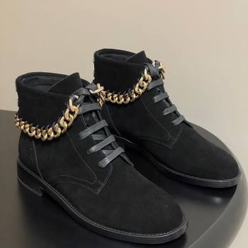 Chanel Suede Laced-up Ankle Boots with Chain Black 2025 CH110405 (KL-251223032)