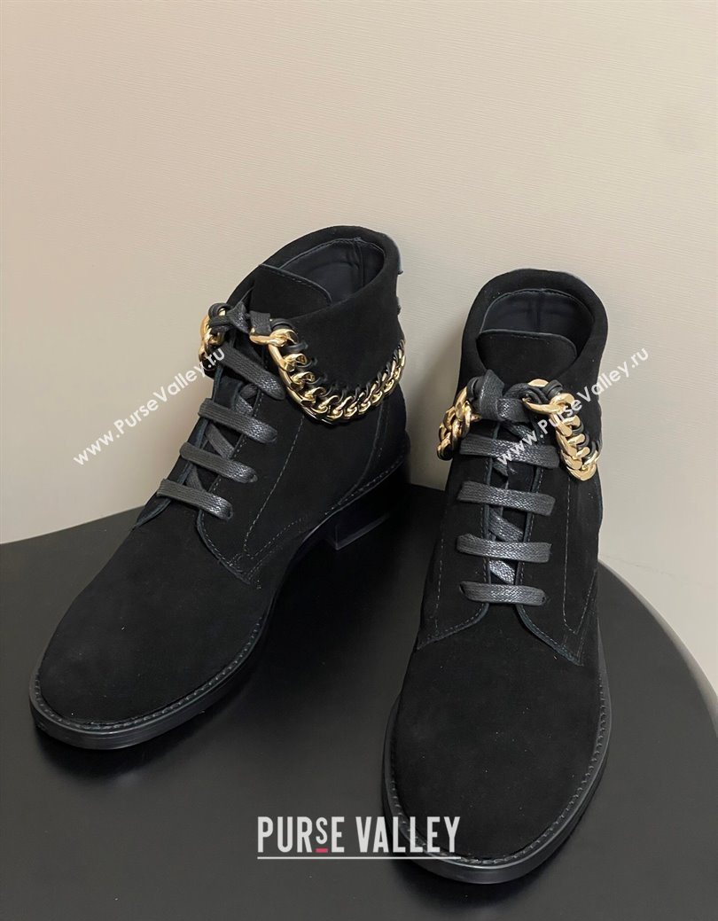 Chanel Suede Laced-up Ankle Boots with Chain Black 2025 CH110405 (KL-251223032)