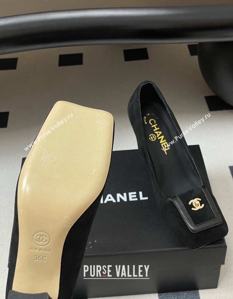 Chanel Suede Pumps 9cm with Foldover Black 2025 CH122303 (SS-251223109)