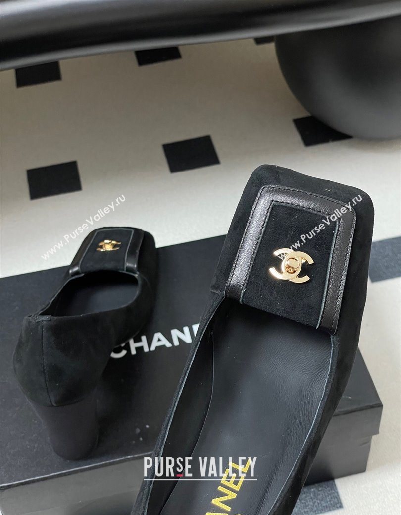 Chanel Suede Pumps 9cm with Foldover Black 2025 CH122303 (SS-251223109)
