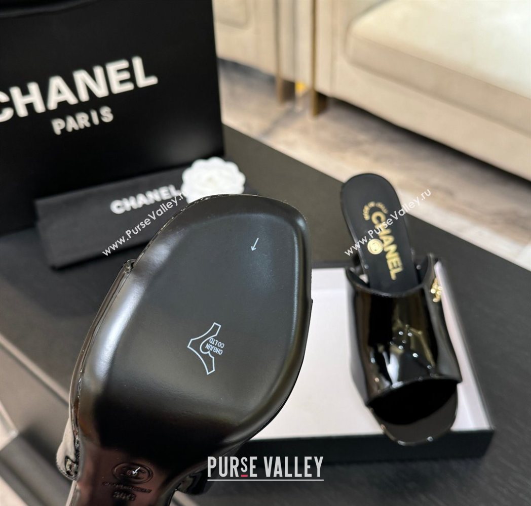 Chanel Patent Leather Heel Slides Sandal 9cm Black 2025 G46904 (MD-251223134)