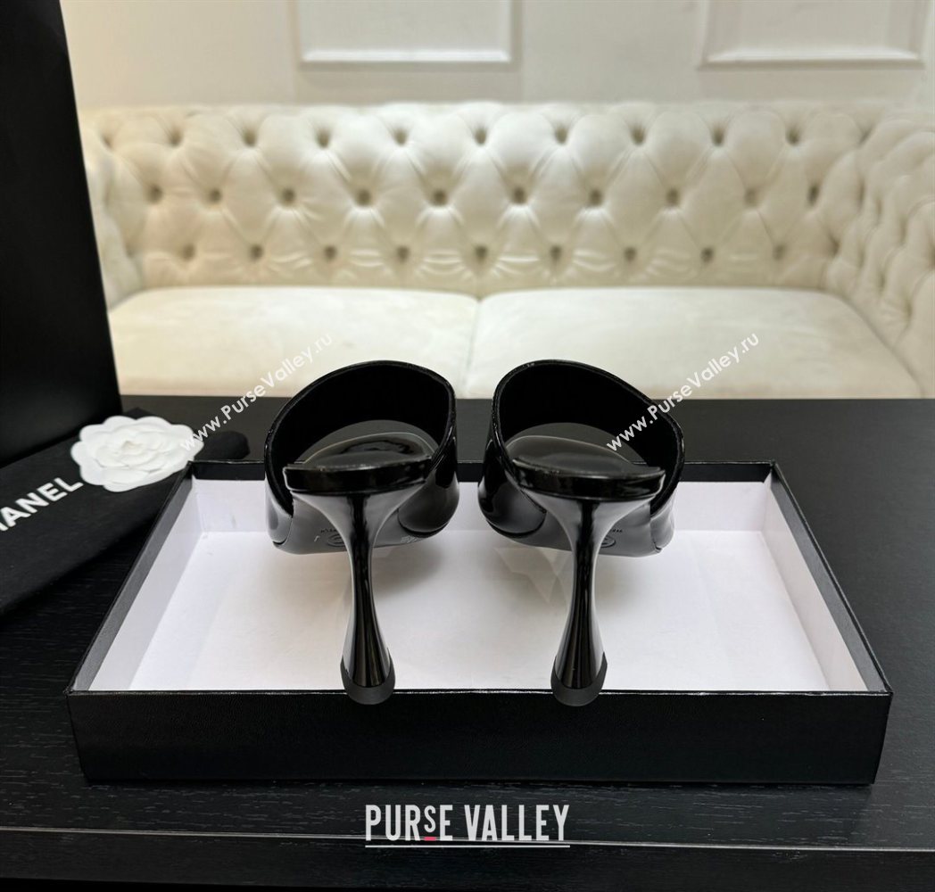 Chanel Patent Leather Heel Slides Sandal 9cm Black 2025 G46904 (MD-251223134)