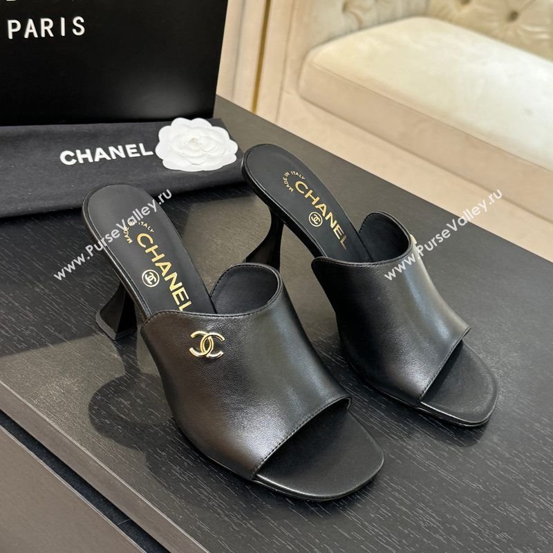 Chanel Calfskin Leather Heel Slides Sandal 9cm Black 2025 G46904 (MD-251223136)