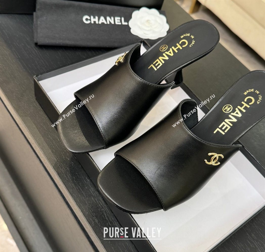 Chanel Calfskin Leather Heel Slides Sandal 9cm Black 2025 G46904 (MD-251223136)