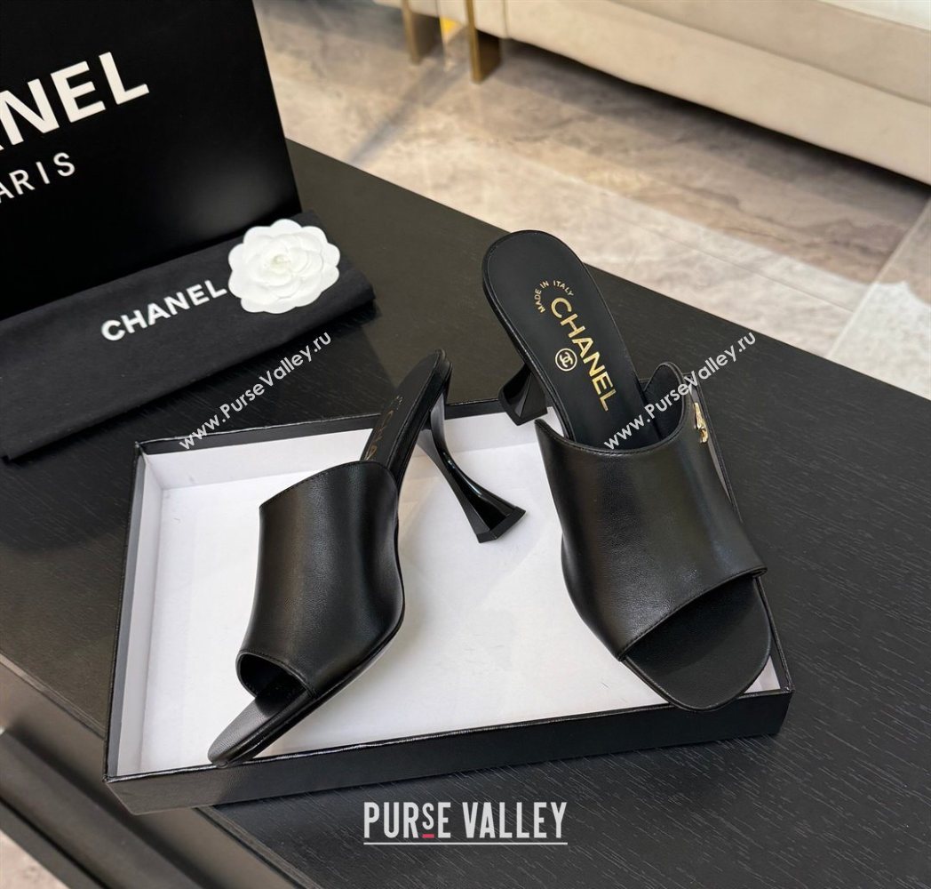 Chanel Calfskin Leather Heel Slides Sandal 9cm Black 2025 G46904 (MD-251223136)