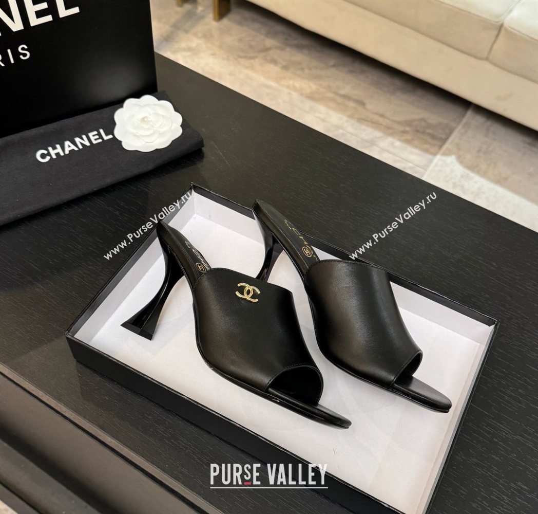 Chanel Calfskin Leather Heel Slides Sandal 9cm Black 2025 G46904 (MD-251223136)