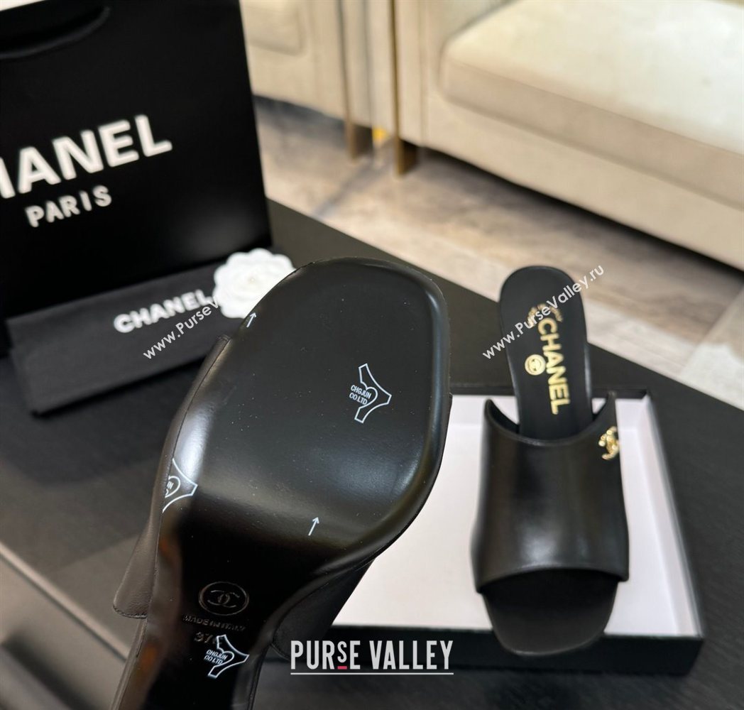 Chanel Calfskin Leather Heel Slides Sandal 9cm Black 2025 G46904 (MD-251223136)