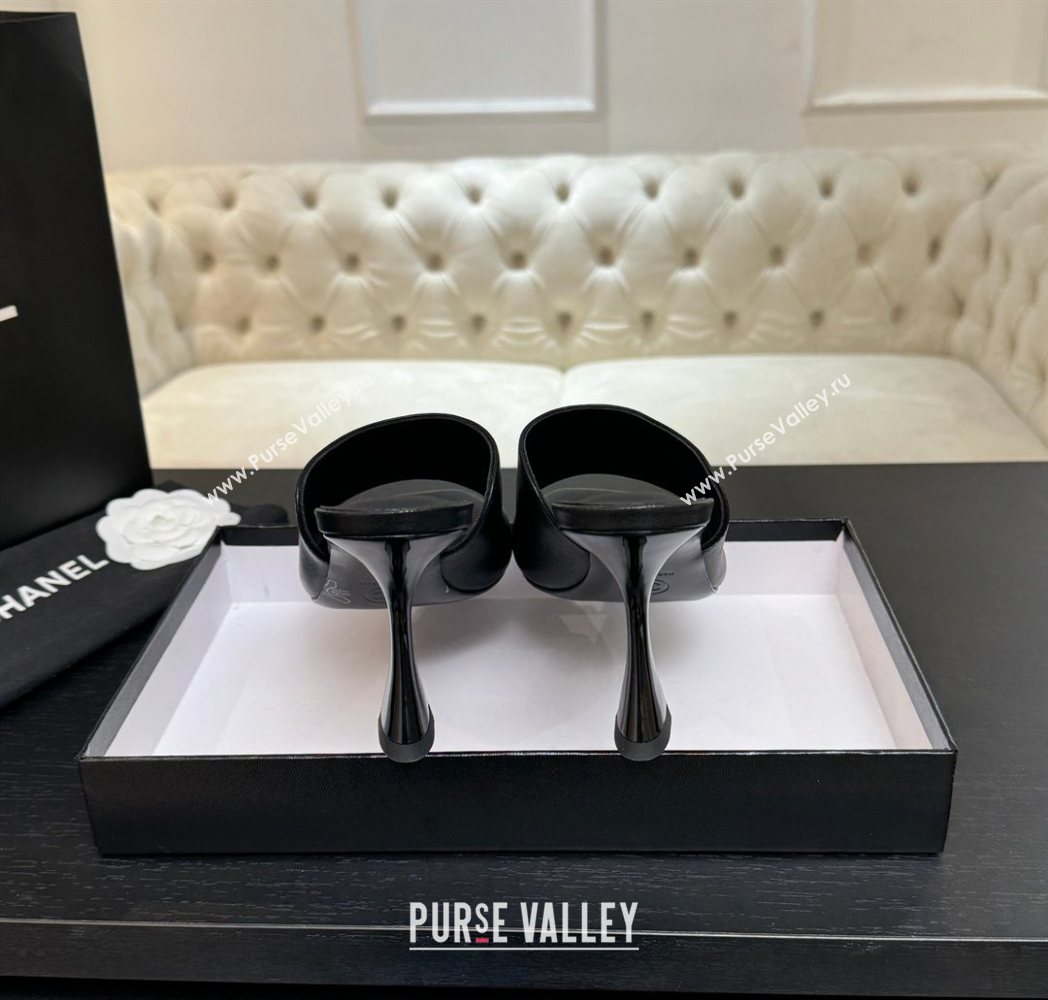 Chanel Calfskin Leather Heel Slides Sandal 9cm Black 2025 G46904 (MD-251223136)
