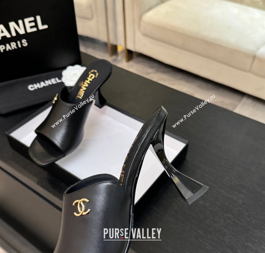 Chanel Calfskin Leather Heel Slides Sandal 9cm Black 2025 G46904 (MD-251223136)