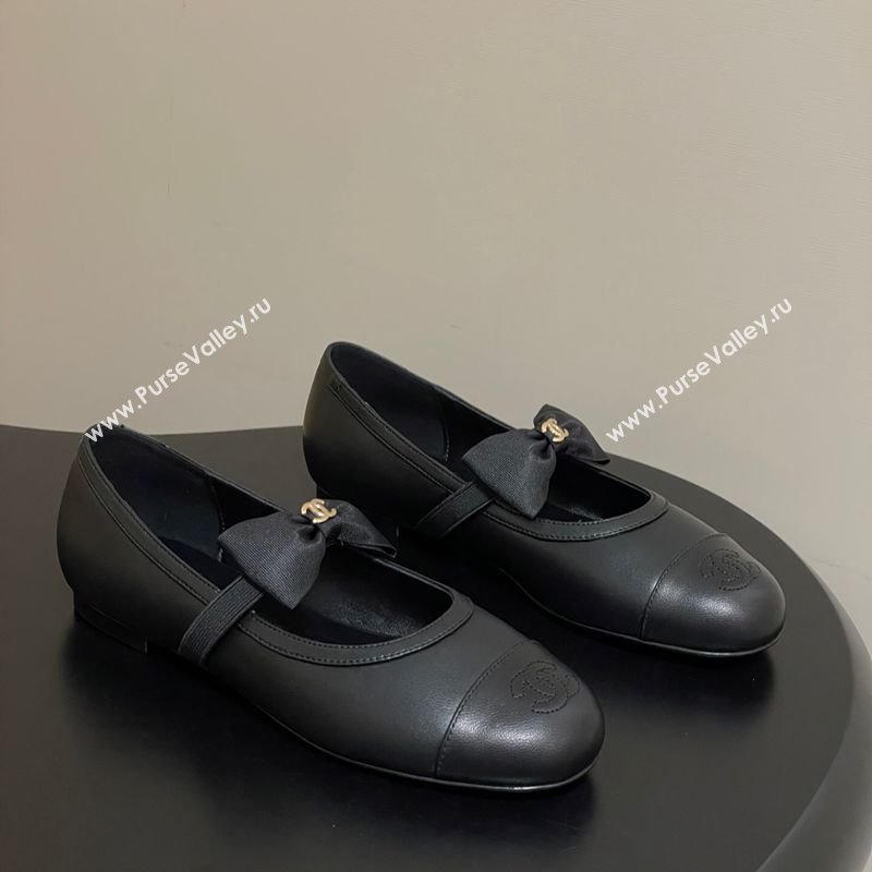 Chanel Calfskin Leather Ballet Flats with Bow Black2 2025 CH122402 (MD-251224005)