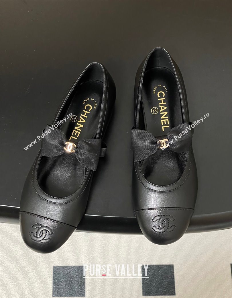 Chanel Calfskin Leather Ballet Flats with Bow Black2 2025 CH122402 (MD-251224005)