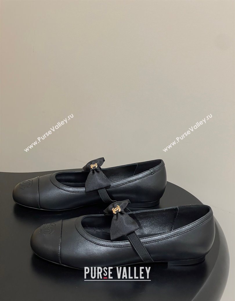 Chanel Calfskin Leather Ballet Flats with Bow Black2 2025 CH122402 (MD-251224005)