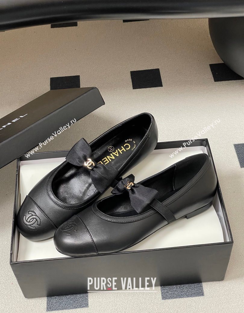 Chanel Calfskin Leather Ballet Flats with Bow Black2 2025 CH122402 (MD-251224005)