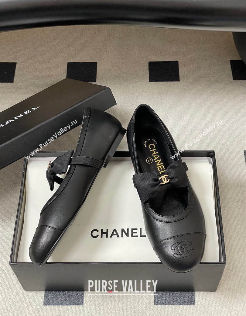 Chanel Calfskin Leather Ballet Flats with Bow Black2 2025 CH122402 (MD-251224005)